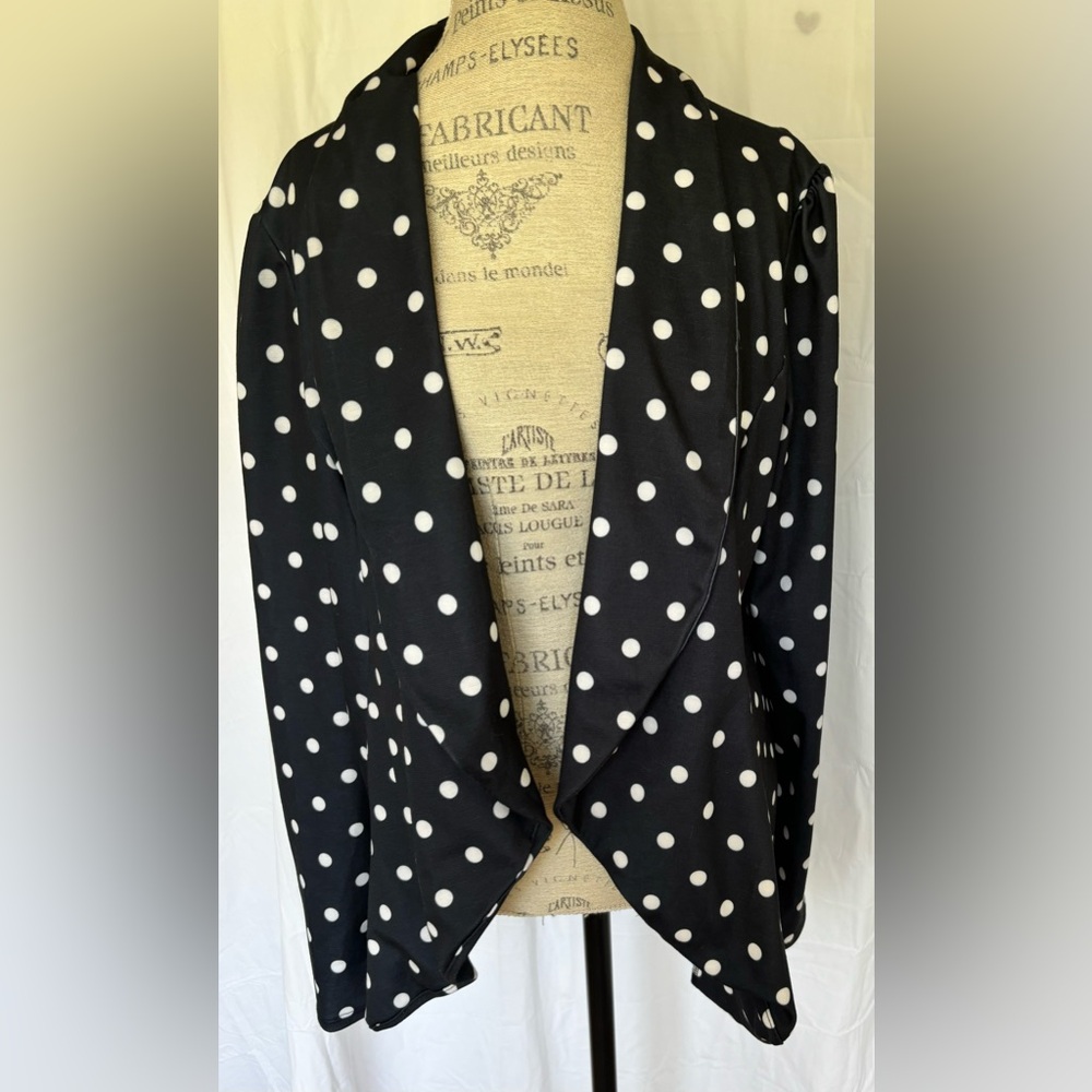 Heimish USA Women’s Open Front Cardigan in Black & White Polka Dots Sz 3X